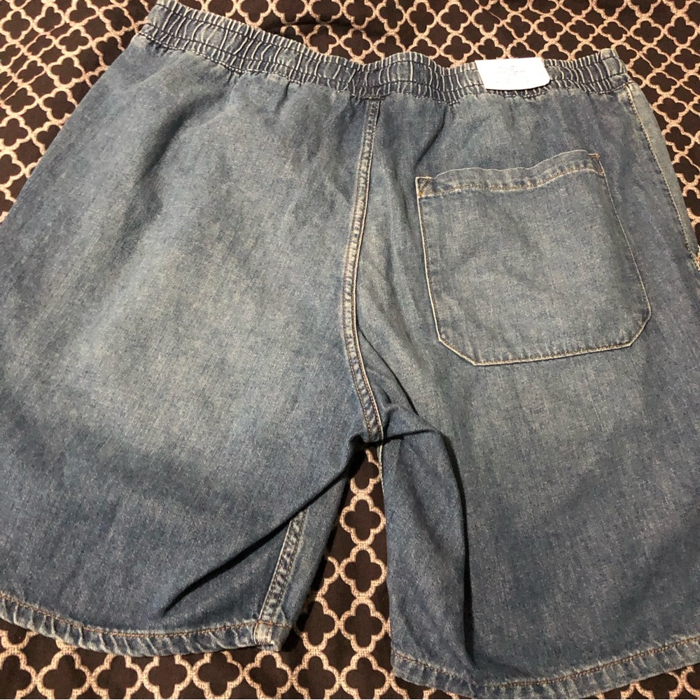 H&M LOGG Mens Cotton Denim Jean Shorts Sz XL Blue Drawstring Pockets Pull On i18